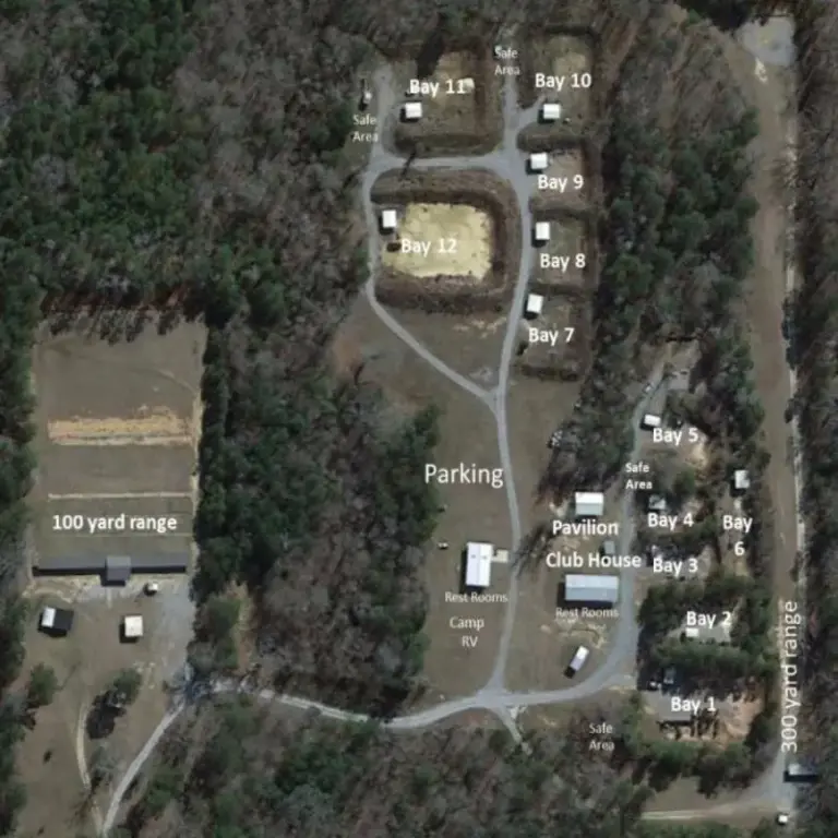Aerial view of the club grounds showing the ranges and parking