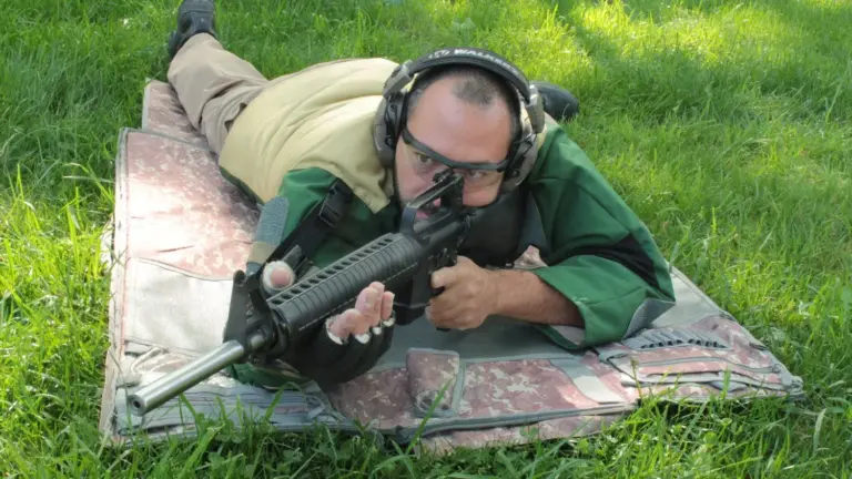 A Service Rifle competitor shooting prone